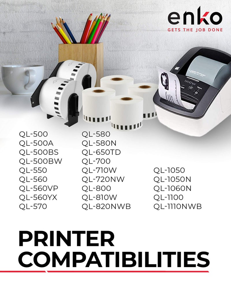 enKo Products enKo - Compatible DK-2223 Continuous Paper Labels (2 Inch x 100 Feet) Compatible for Brother QL Label Printers - 6 Rolls + 2 Refillable Cartridges - Image 4